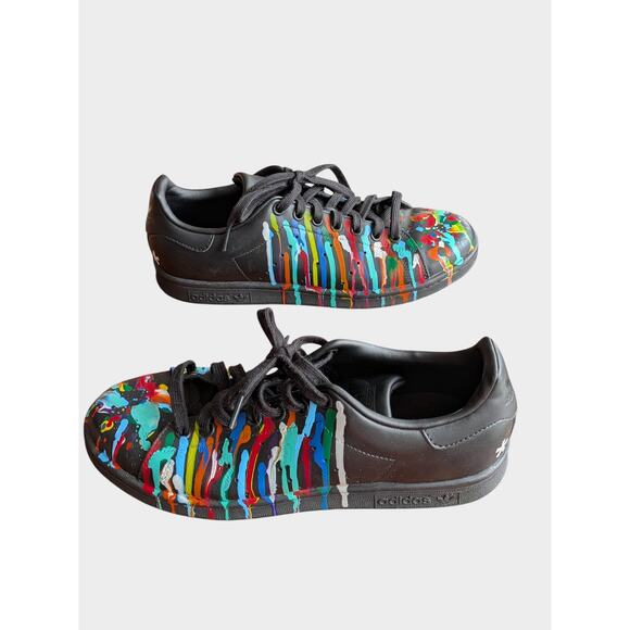 Adidas Stan Smith Men’s 8 Black Leather Sneakers Custom Paint Splatter Art Shoes main image 7